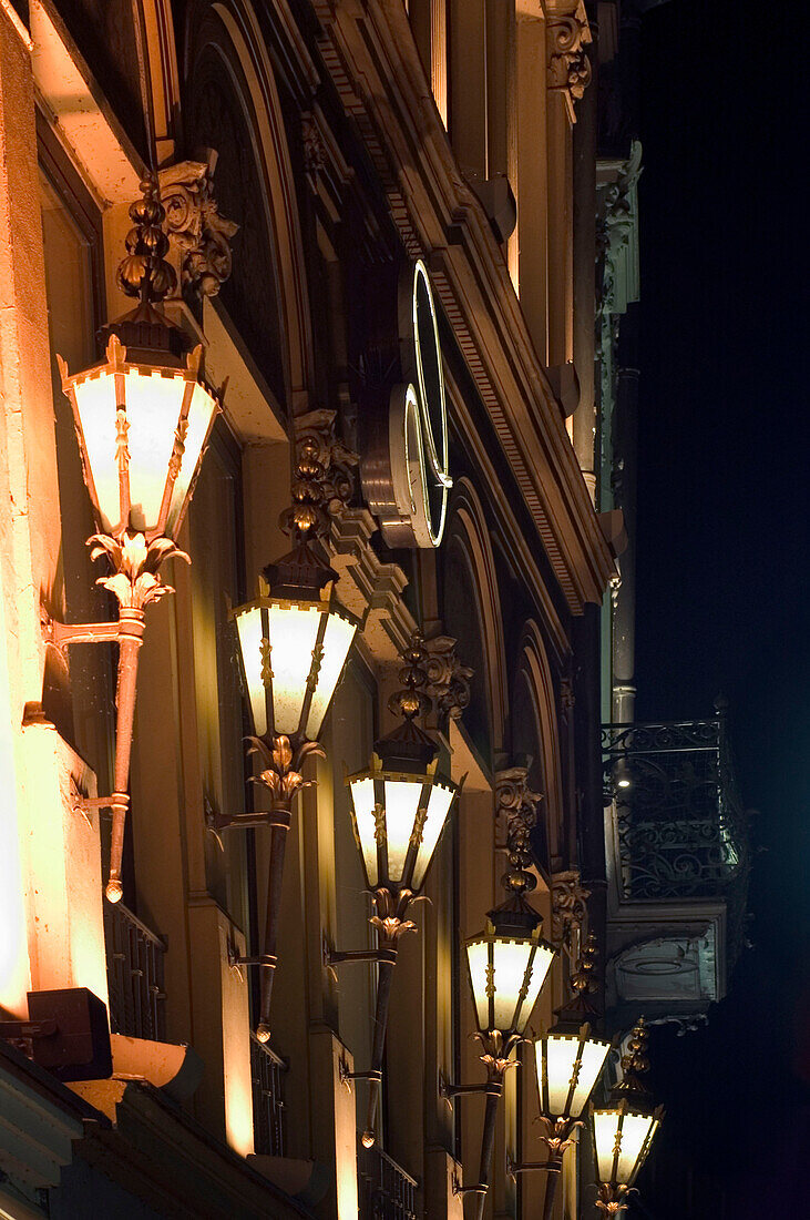 Lanterns on the fascade of a building at Max Joseph Platz, Munich, Bavaria, Germany