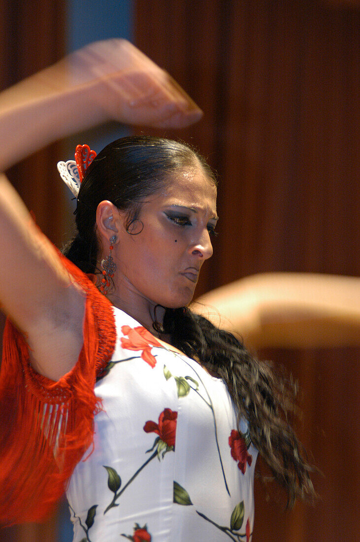 A woman dancing Flamenco, World Flamenco Fair, Seville, Andalucia, Spain, Europe