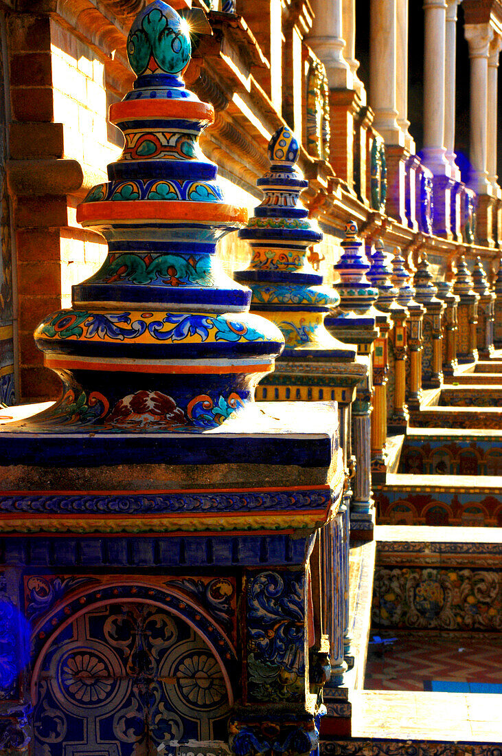 Detail of the ornamentation, Plaza de Espana, Seville, Andaluscia, Spain, Europe