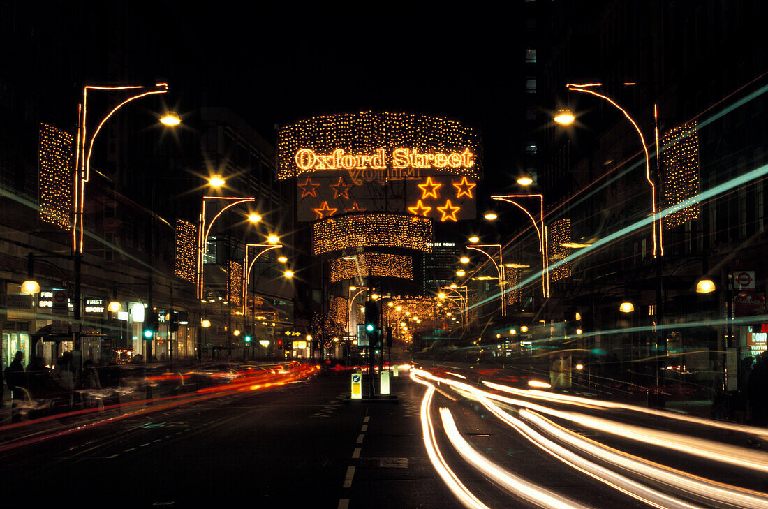 Christmas lights at Oxford Street in the evening, London, England, Great Britain, Europe