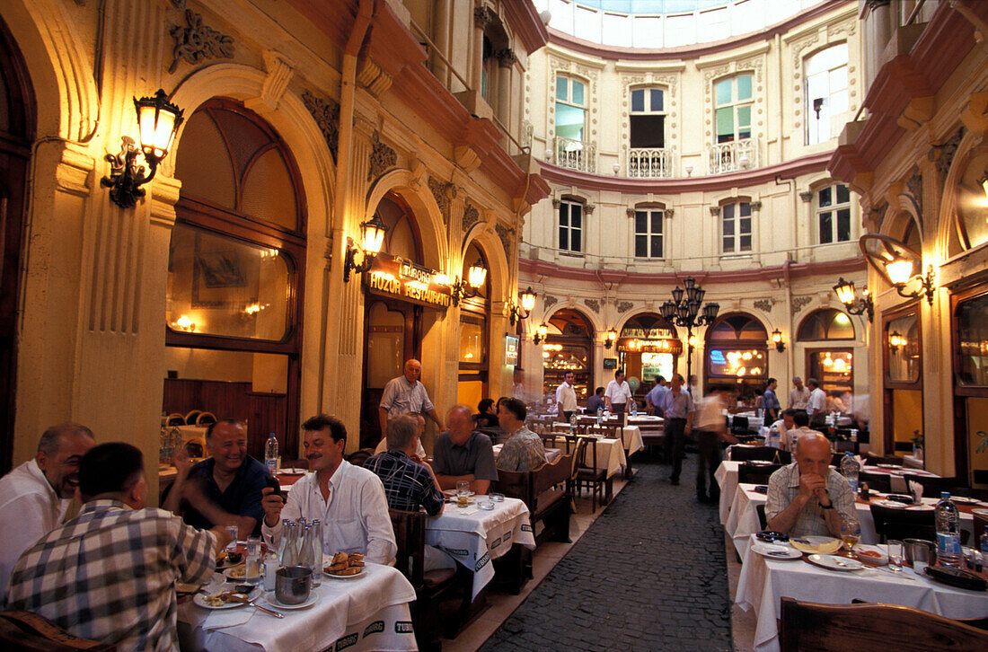 Cicek Passage with visitors in the evening, Beyoglu, Istanbul, Turkey