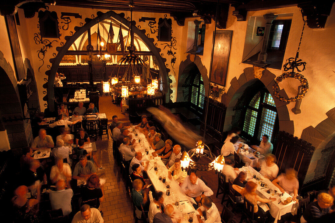 View of people at the restaurant U Flecku, Prague, Czechia, Europe