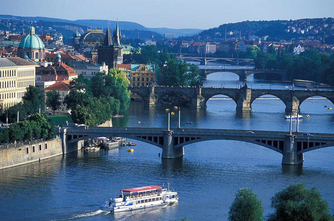 View of Charles Bridge and Vltava river, Prague, Czechia, Europe