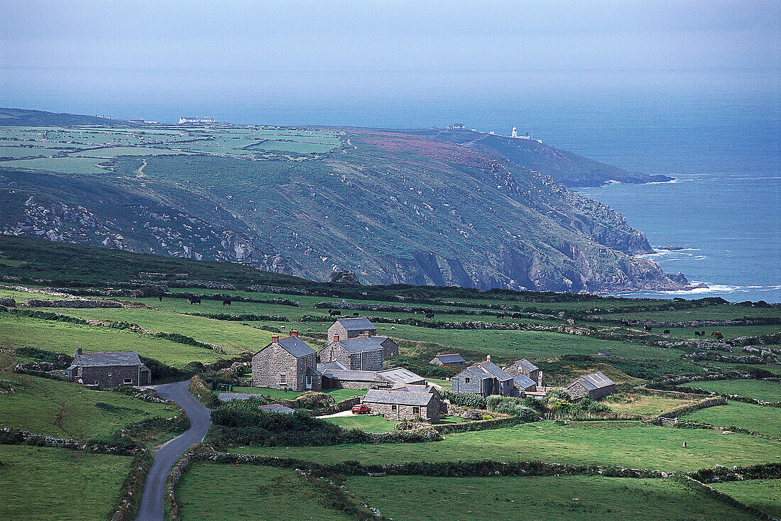 Houses in a village in the Cornish Countryside, Near Porthmeor, Cornwall, England, Great Britain