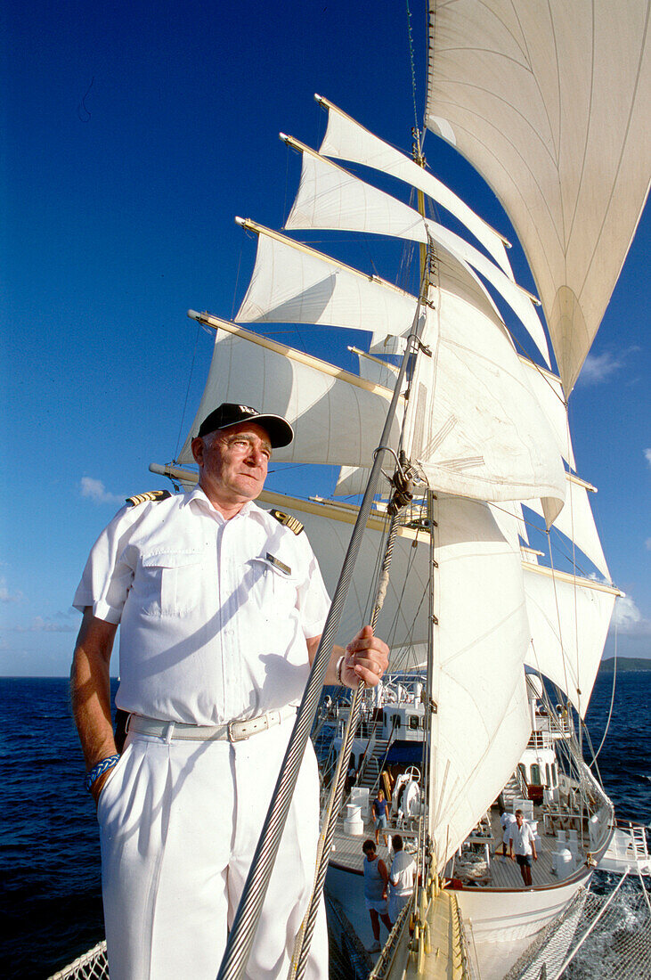 Capt. Juergen Mueller-Cyran on board the Royal Clipper sailing ship, Caribbean