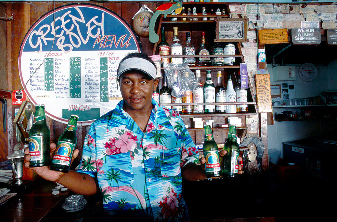 Barkeeper with Hairon Beer, Port Elizabeth, Bequia St. Vincent & The Grenadines