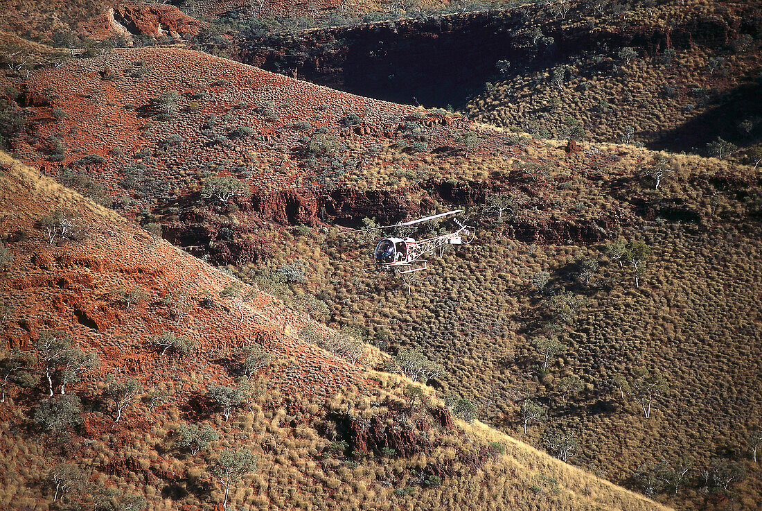 Helicopter in Wittenoom Gorge, Karijini NP WA, Australia