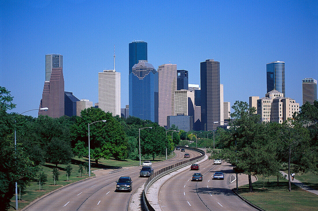 Freeway, City Skyline, Texas USA