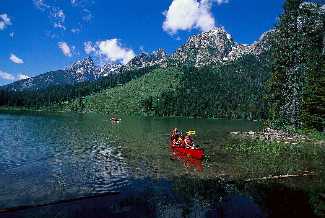 Canoes on String Lake, Grand Teton NP , Wyoming USA
