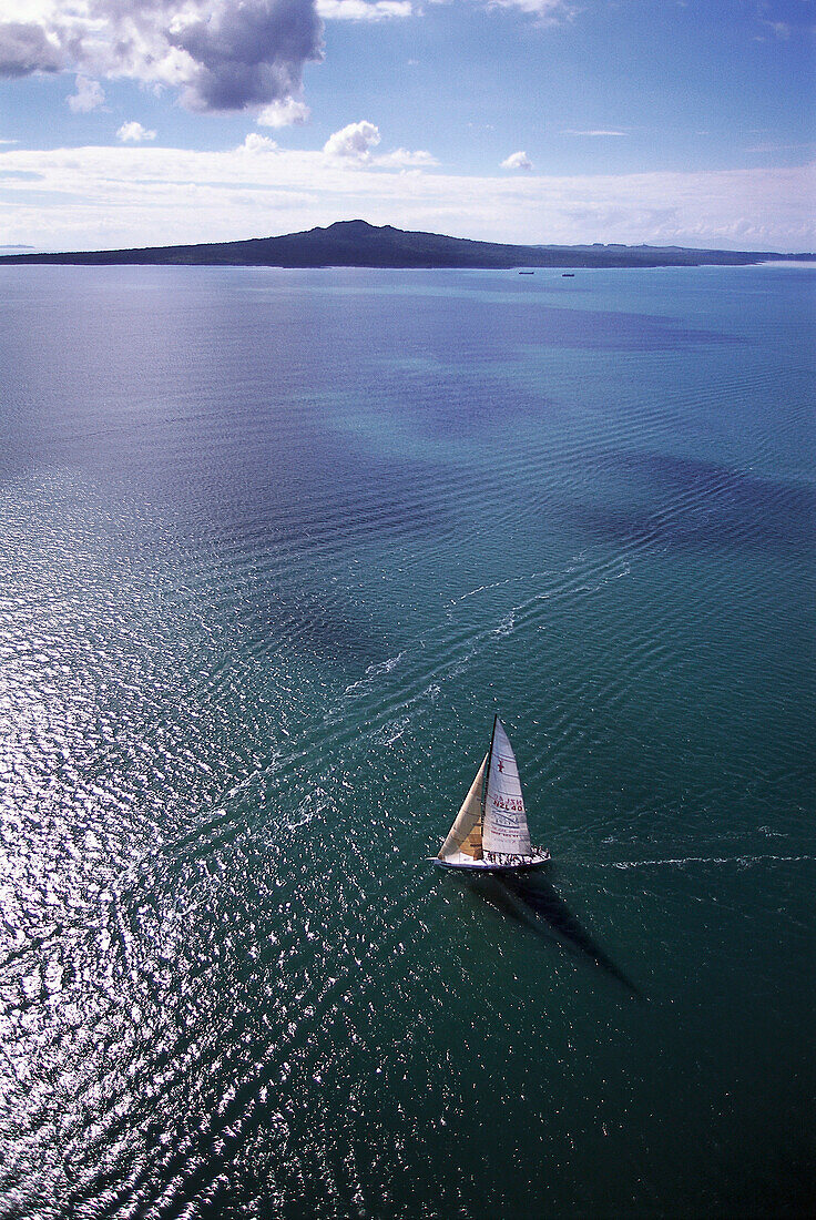 Aerial Photo, NZL-40 Yacht & Rangitoto Waitemata Harbour, Auckland, New Zealand
