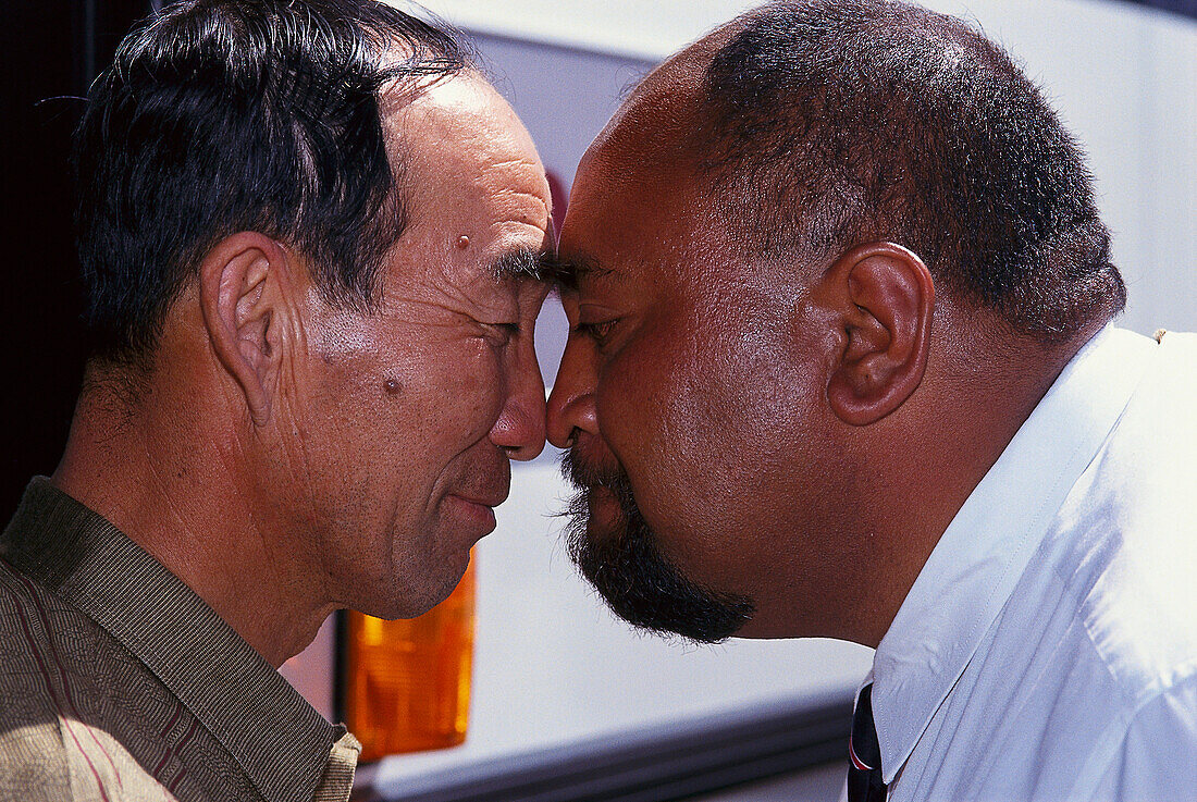 Maori Hongi Greeting, Whakarewarewa Reserve, Rotorua, North Island, New Zealand