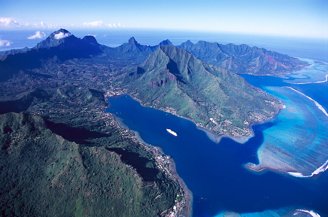 Cruiser ship MS Europa, Aerial view, Cook´s Bay, Moorea French Polynesia