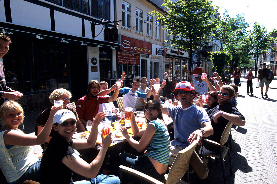 Danish Soccer Fans, Outside Pub in Kongensgade, Odense, Funen, Denmark