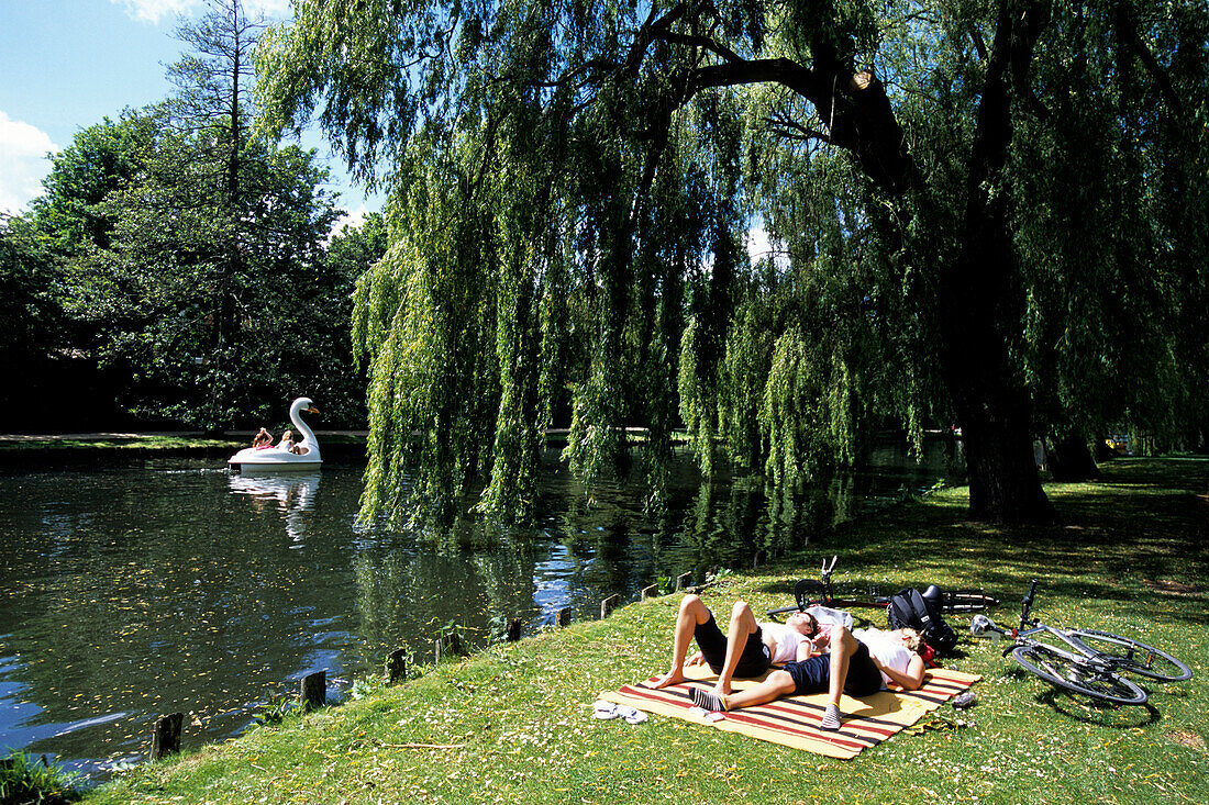 Entspannung in Odense Park, Munke Mose Park, Odense, Fünen, Dänemark