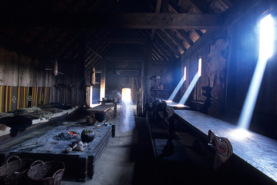 Viking Hut Interior, Ribe Vikingecenter, Ribe, Southern Jutland, Denmark