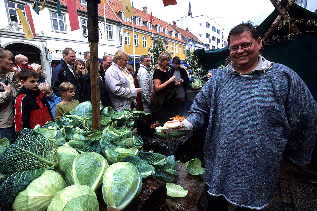 Sausages on Cabbage Plates, Horsens Middelalder Festival, Horsens, Southern Jutland, Denmark