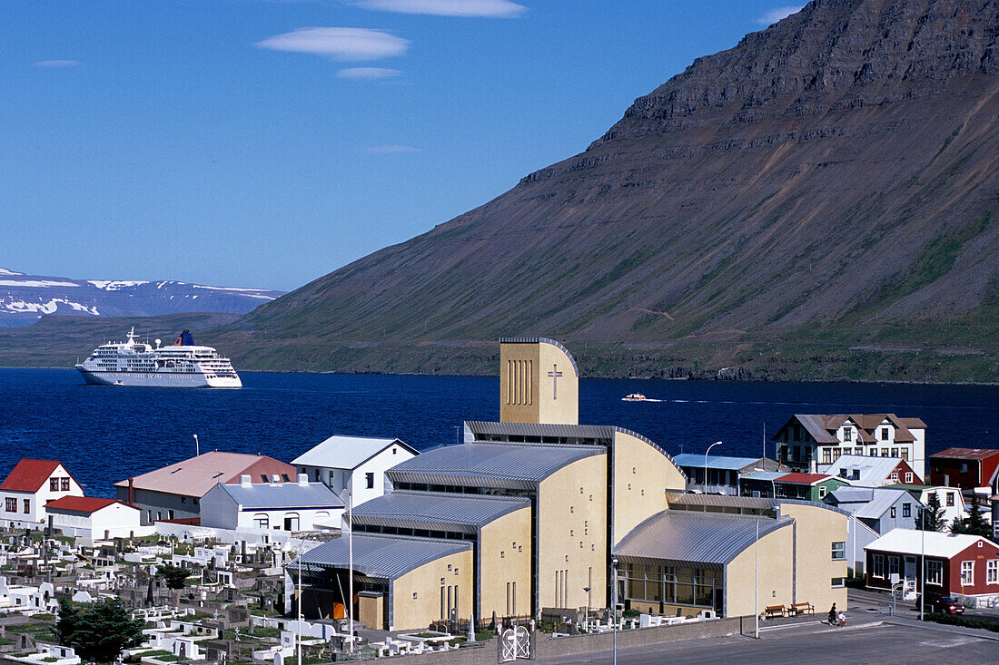 Isafjardarkirke Church, MS Europa, Ísafjörður, Isafj'rdur, Ísafjarðarbær, Iceland