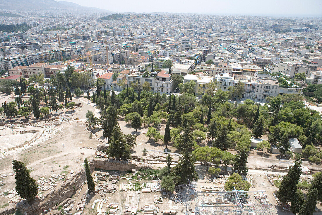 Blick von Akropolis auf die Stadt, Athen, Griechenland