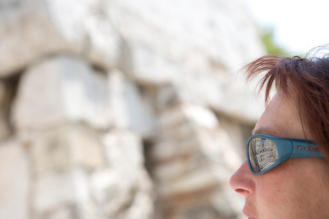 Reflection of Acropolis in sunglasses, Athens, Greece