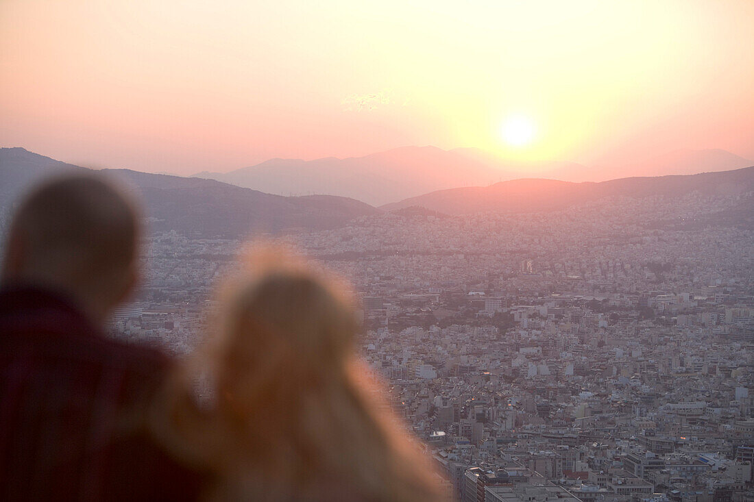 Sonnenuntergang, Blick vom Lykavittos Hügel, Athen, Griechenland