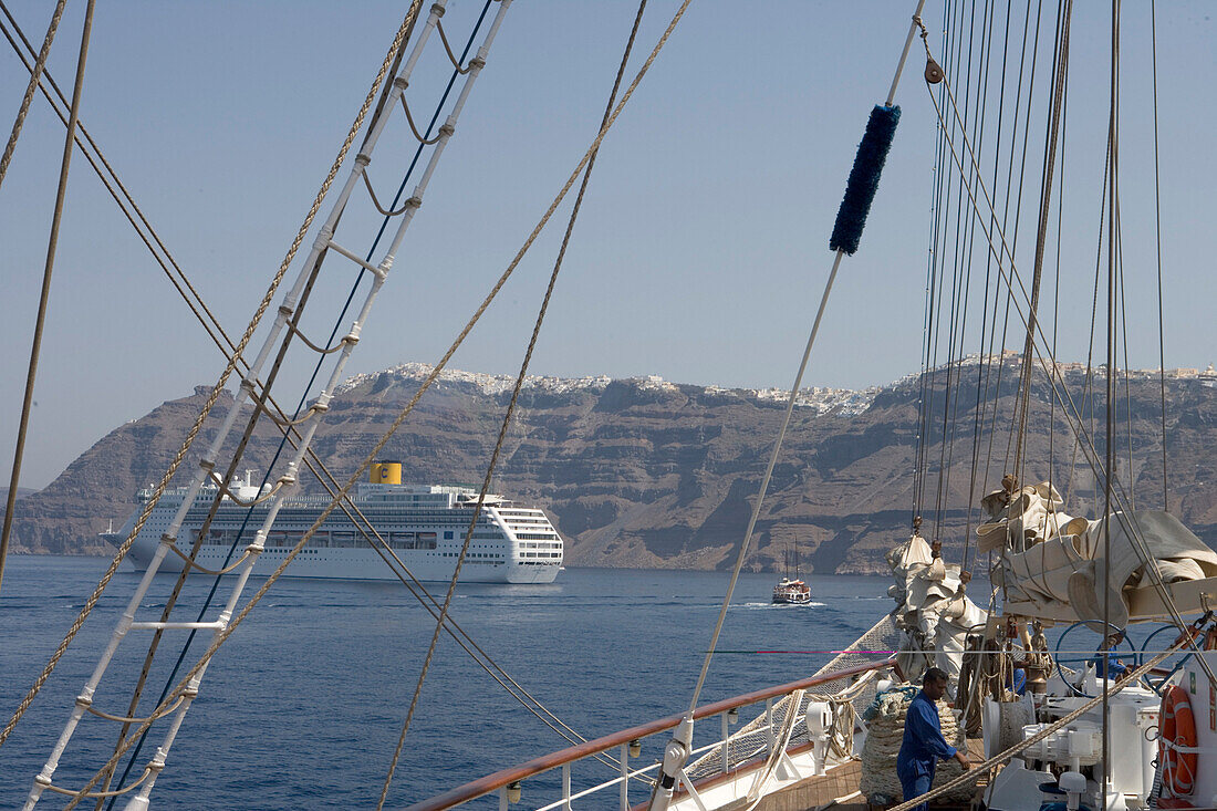 Cruiseship Costa Marina, view from Star Flyer, Santorini, Cyclades, Greece