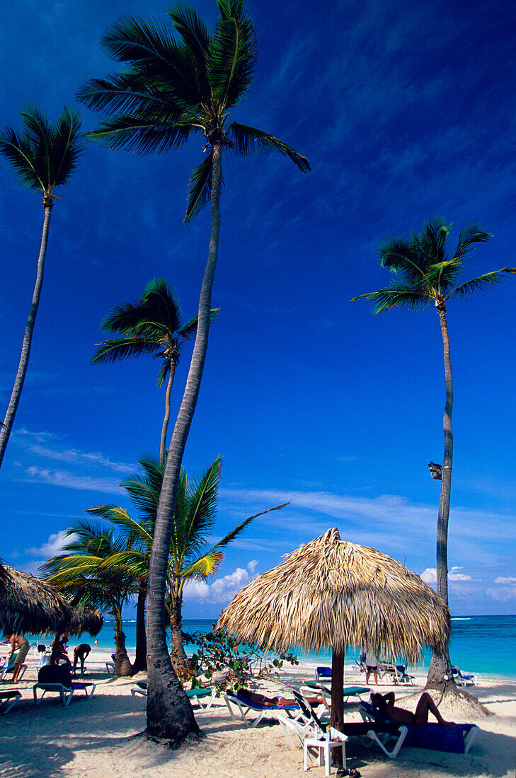 Beach, Hut, Umbrella, Bavaro/Punta Cana, Beach near Bavaro/Punta Cana, Dominican Republic Caribbean Sea