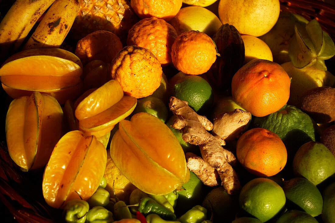 Fruits, Vitamines, Basket, Basket full of fruits at Hotel Le Jardin Malanga, Trois Rivieres, Basse-Terre, Guadeloupe, Caribbean Sea, America