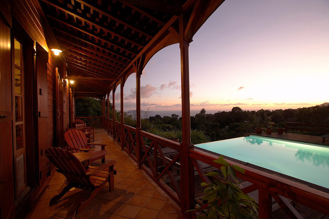 Pool of a hotel in the evening, Basse-Terre, Guadeloupe