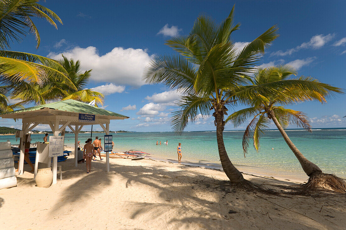 Beach hut on Caravelle Beach, Club Med, Grande-Terre, Guadeloupe, Caribbean Sea, America