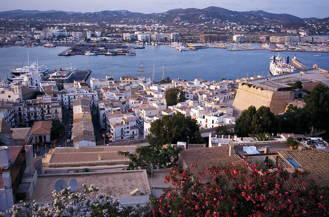 View from the castle over the harbour, Ibiza town, Ibiza, Balearic Islands, Spain