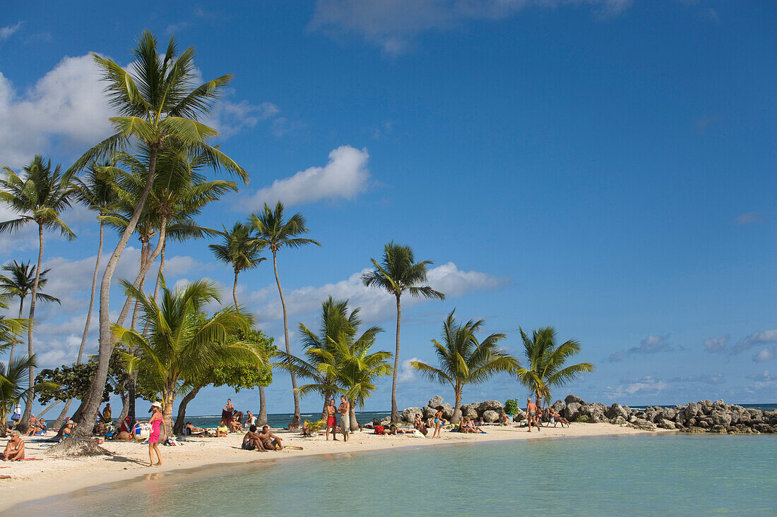 Bay, Beach, People, Palm Trees, Sainte-Anne Beach, Grande-Terre, Guadeloupe, Caribbean Sea, America