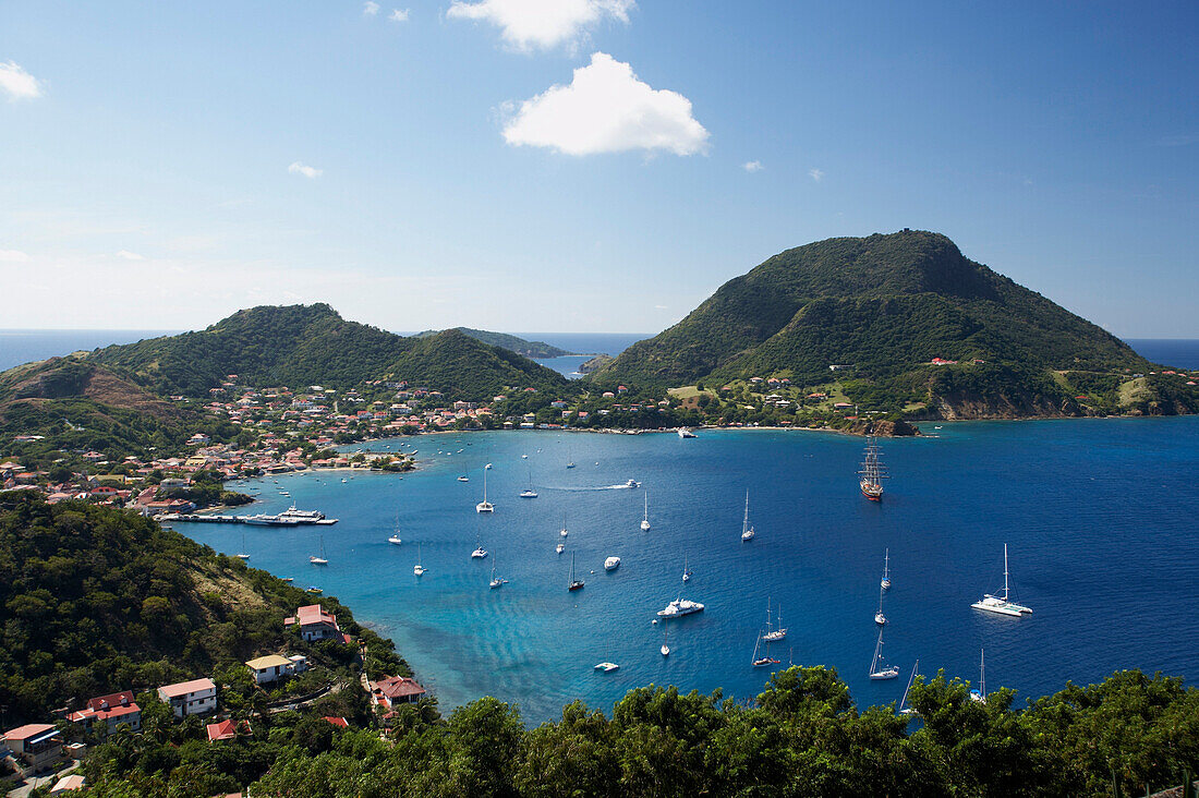 Bay, Terre-de-Haute, Les Saintes, Aerial view of Terre-de-Haute, Les Saintes Islands, Guadeloupe, Caribbean Sea, America