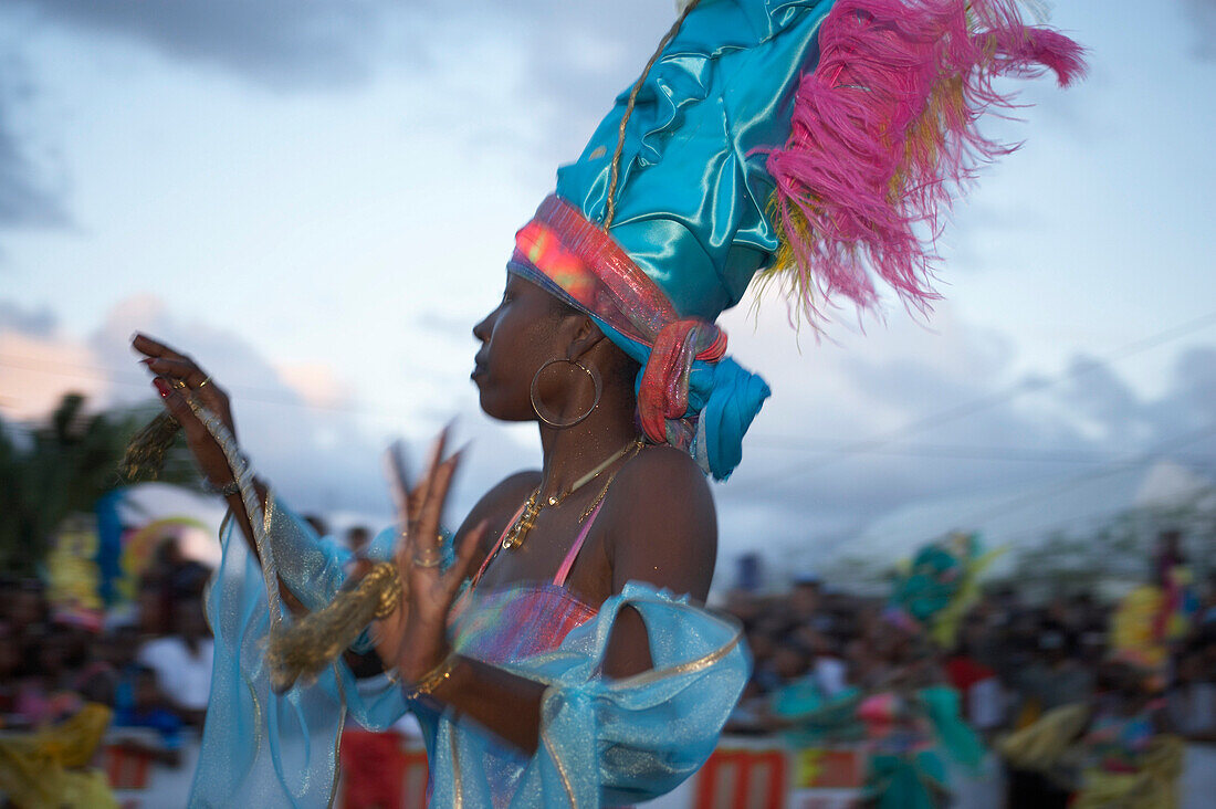 Woman, Beauty, Dancing, Girl dancing at the Carnival, Le Moule, Grande-Terre, Guadeloupe, Caribbean Sea, America