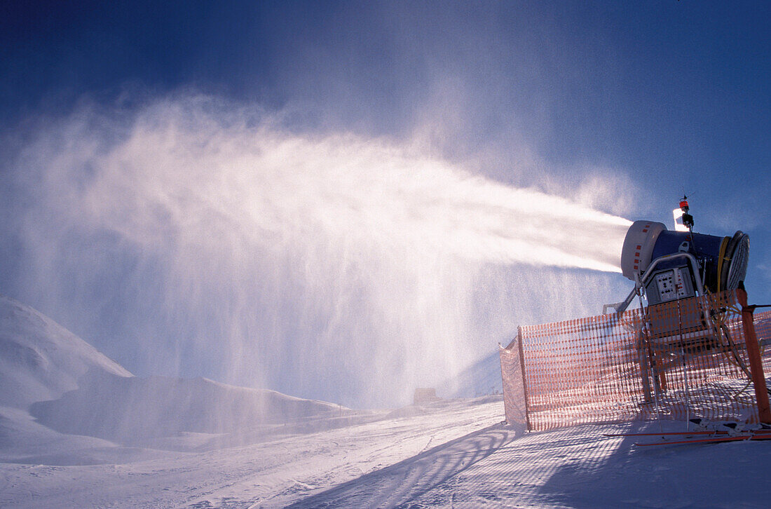 Snow cannon on slope, Ischgl, Tyrol, Austria