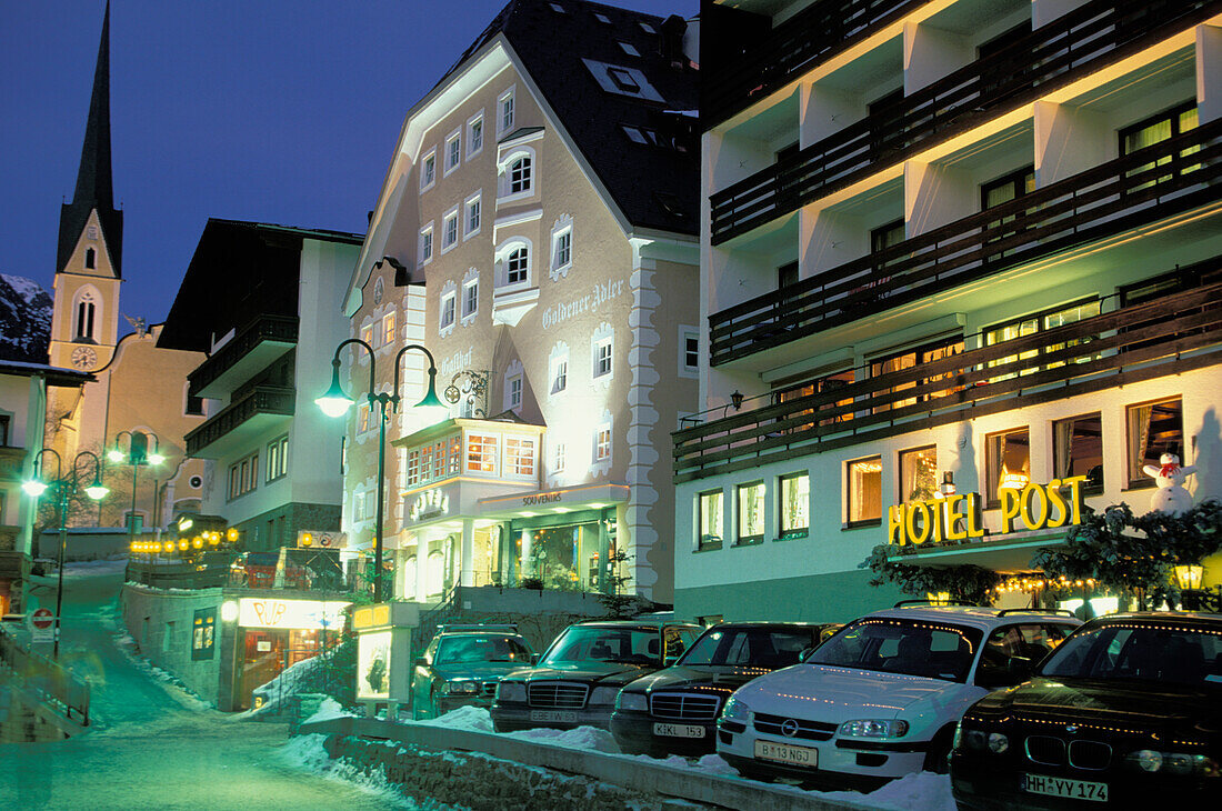 Night shot of center, Ischgl, Austria