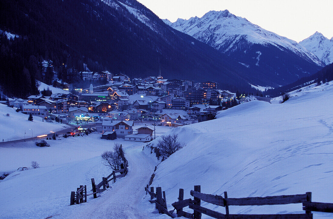 View to Ischgl in the evening, Tyrol, Austria