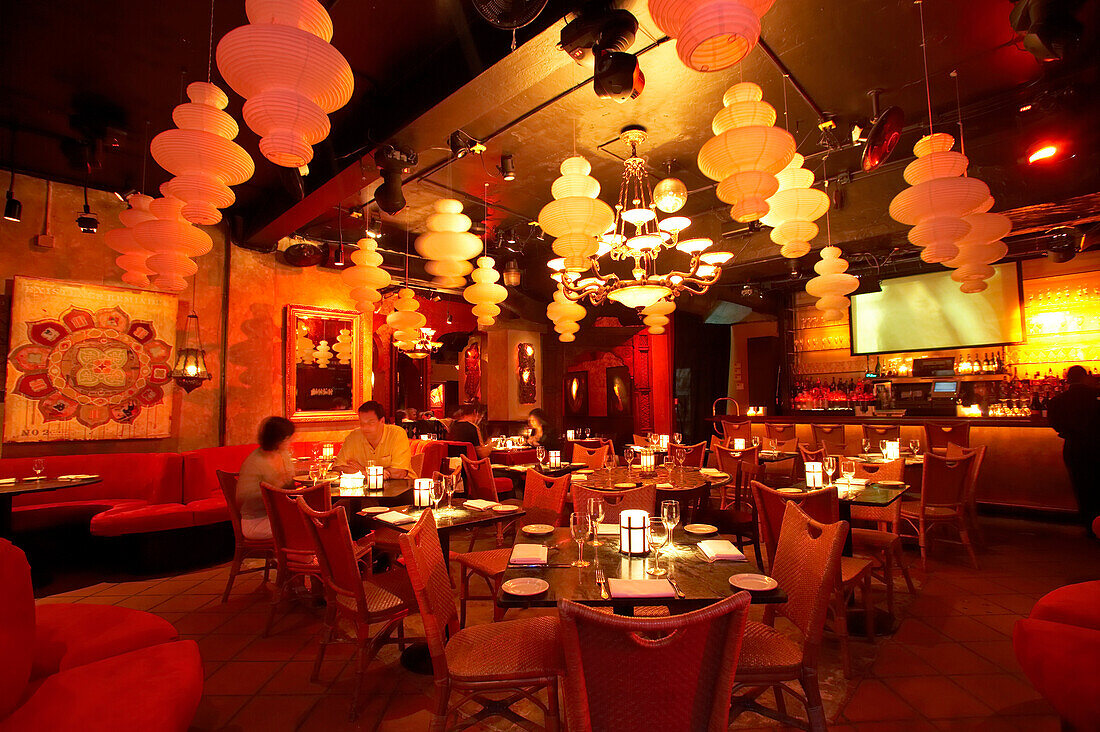 Dimly lit restaurant, South Beach, Miami, Florida, USA, America