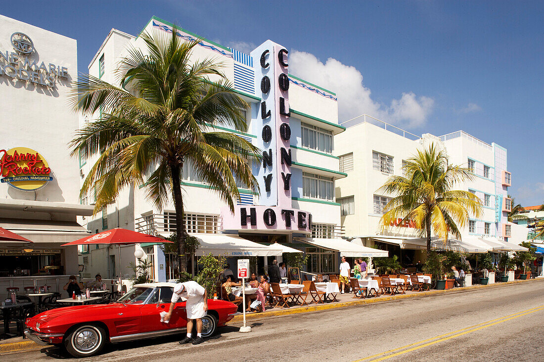 Classic car at Ocean Drive, South Beach, Miami, Florida, USA, America