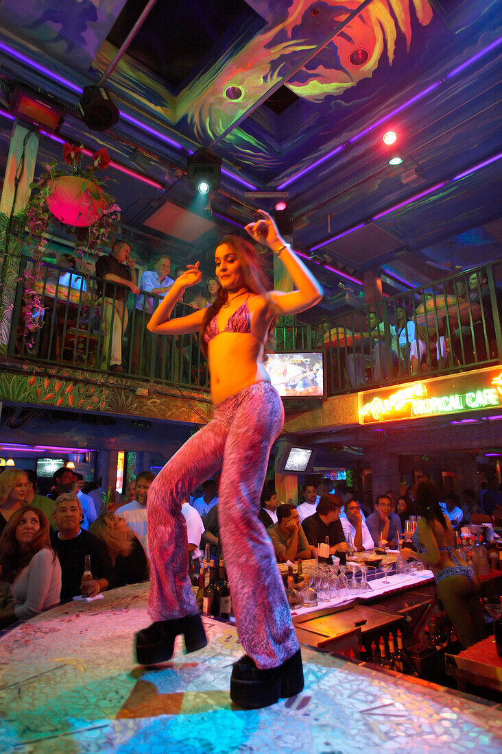 Dancer at Mango's Tropical Cafe, Ocean Drive, South Beach, Miami, Florida, USA, America