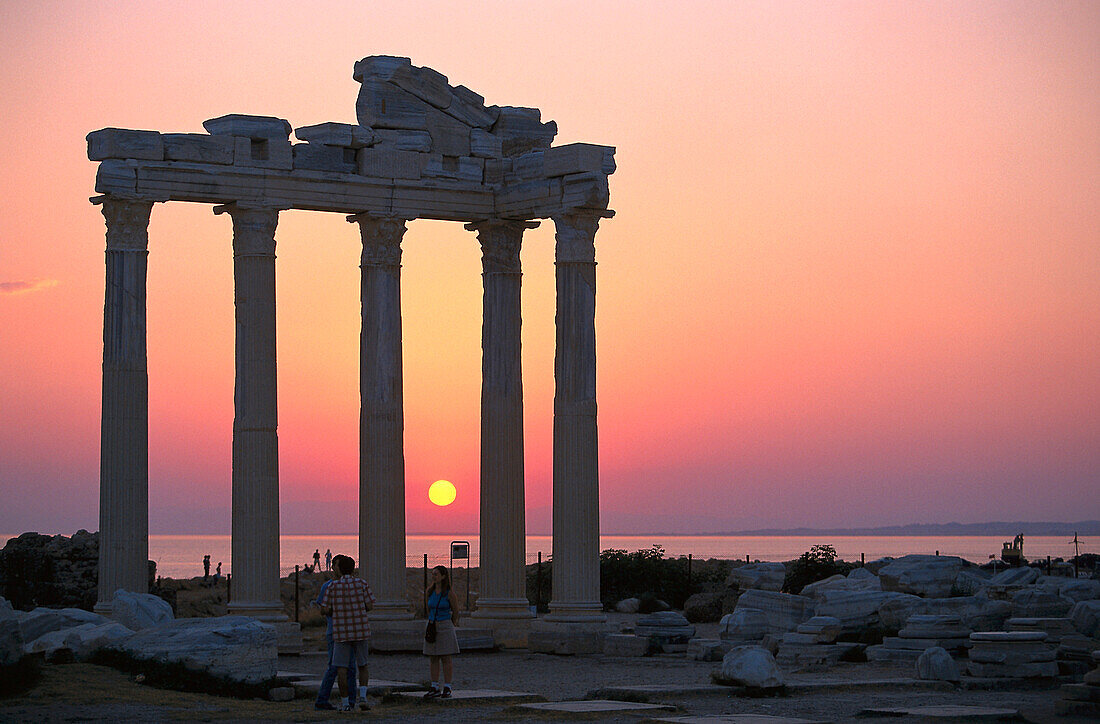 Apollon Tempel in the red light of evening, Side, Turkish Riviera, Turkey