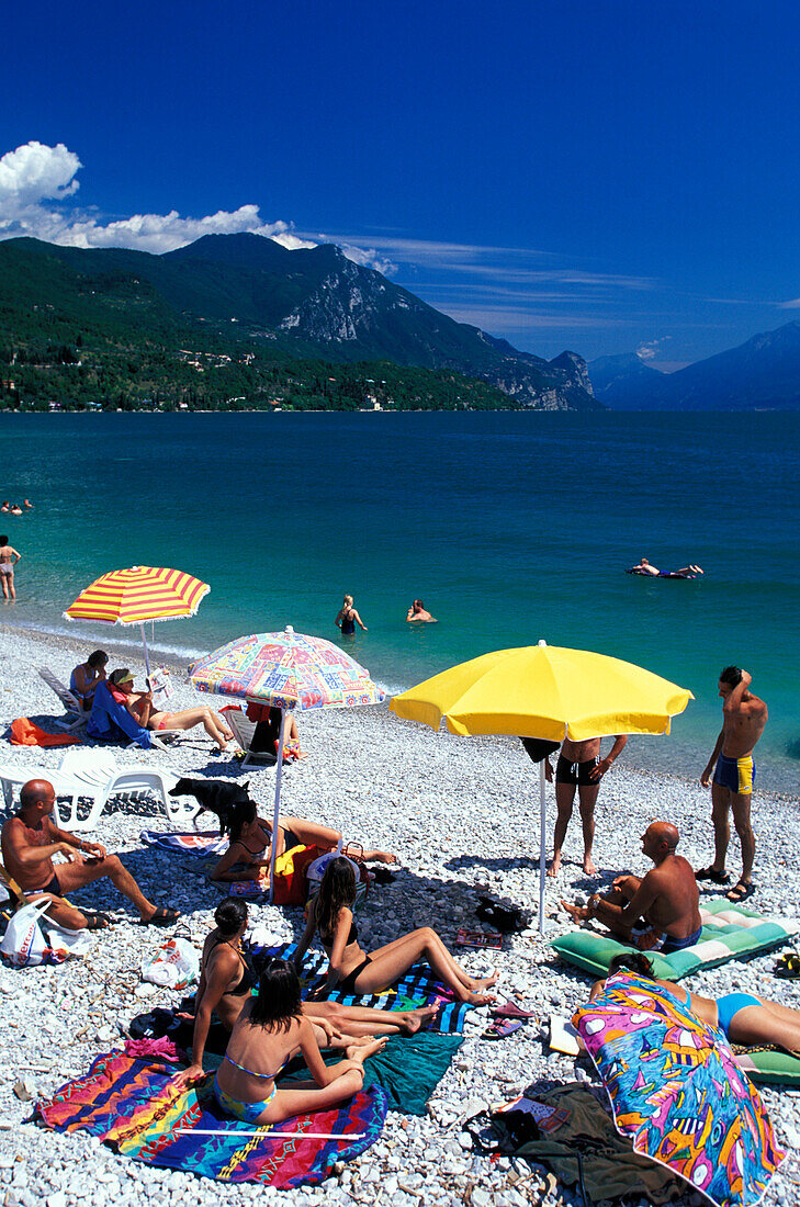 Pebbled beach, Toscolano-Maderno, Lake Garda, Trentino, Italy