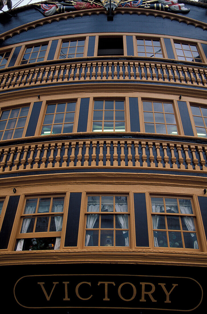 Detail des Schiffs HMS Victory im Marine Museum, Portsmouth, Hampshire, England, Grossbritannien, Europa