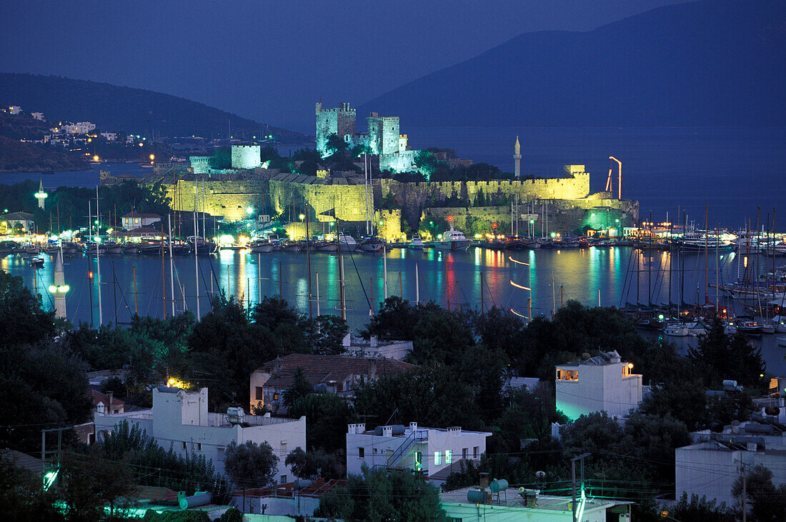 View on the fortress Kastell in the evening, Bodrum, Turkey