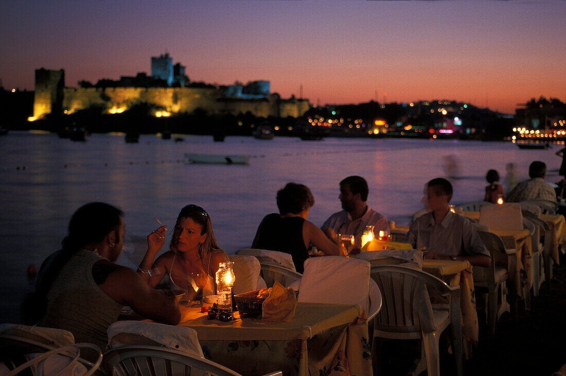 Restaurant at the sea in the evening, Nightlife, Bodrum, Turkey