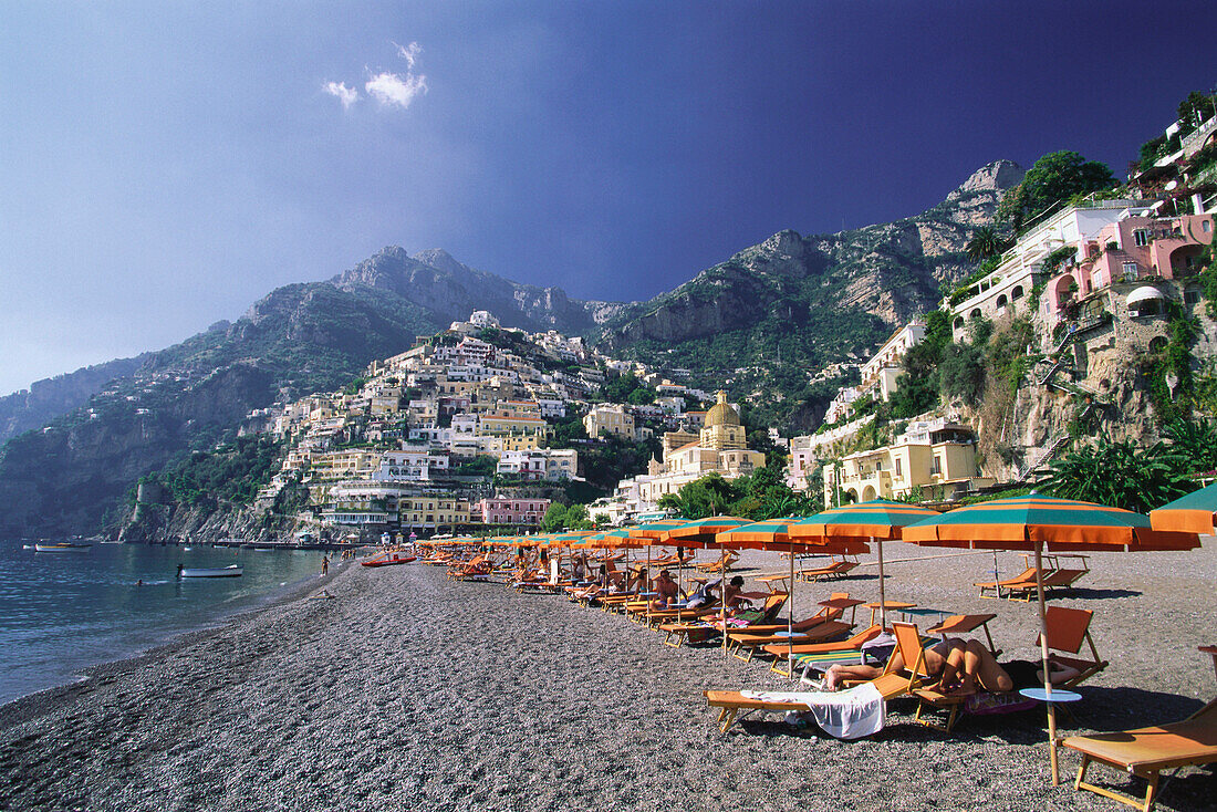People on the beach at Positano, Campania, Italy
