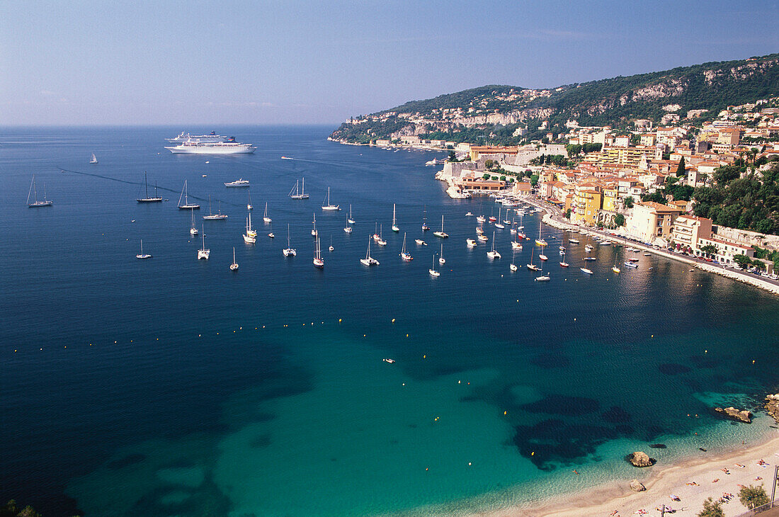 Beach and Coastline, Villefranche-sur-Mer, Cote d´Azur, Alpes Maritimes, Provence, France