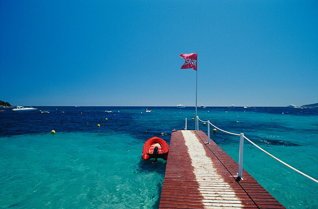 Schlauchboot, Steg, Meer, Cote d´Azur, Var Provence, Frankreich