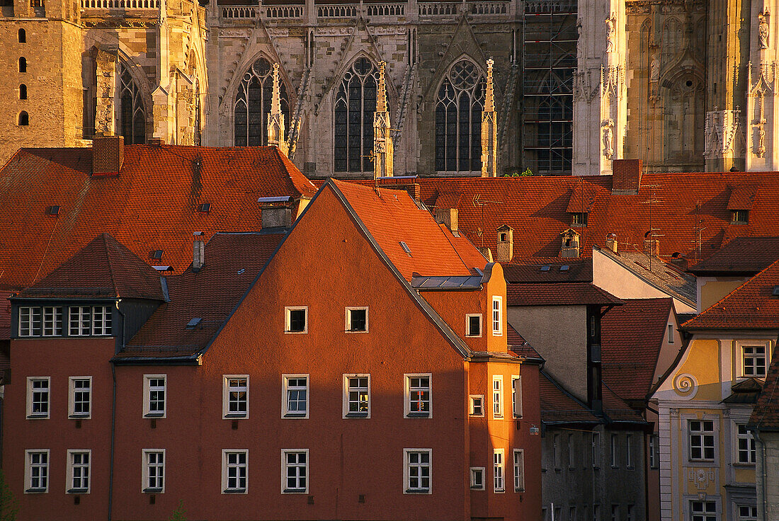 View of the old town and Minster, Regensburg, Bavaria, Germany