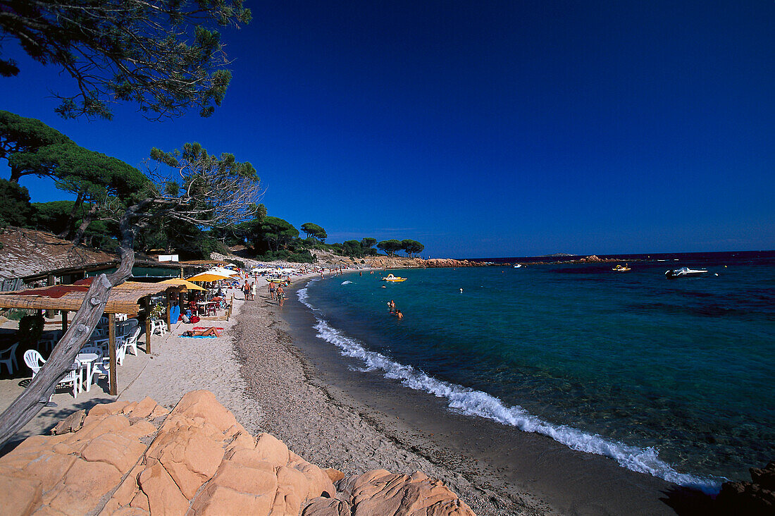 Beachside cafe at the Plage de Palambaggio, east coast, near Porto-Vecchio, Corsica, France