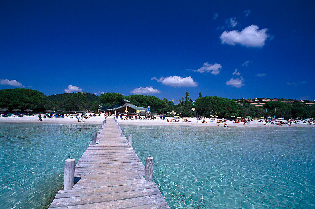 Holzsteg, Golfe de Sta Giulia, Ostküste bei Porto-Vecchio, Korsika, Frankreich